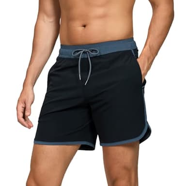 TMEOG Badeshorts Herren Badehose Männer Schwimmshorts Retro Bademode Surf Sport Shorts Kurz Strandshorts Kordelzug Trainingsshorts mit Reißverschlusstasche und Netz(Schwarz,XL)