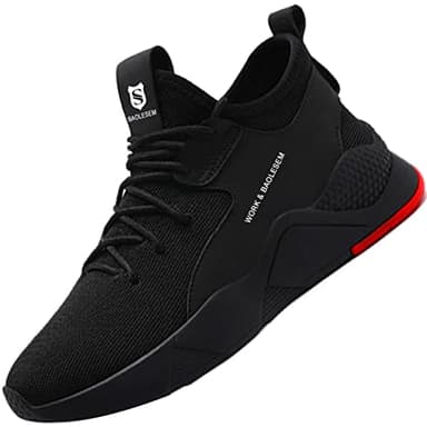 BAOLESEM Sicherheitsschuhe Herren S3 Arbeitsschuhe Herren Damen Leicht Atmungsaktiv Sportlich Schutzschuhe mit Stahlkappe Sneakers,677B Schwarz,EU45
