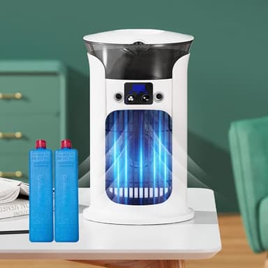 Mini Klimaanlage für Zimmer, 4-in-1 Multifunktions Mobile Klimagerät, Luftkühler mit 800ml Wassetank Verdunstungskühlung, Air Conditioner Portable, Kleine Klimaanlage mit 2 Kühlakkus (Weiß)