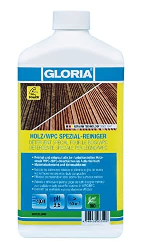 GLORIA Holz- & WPC Reiniger | 1 L Konzentrat | Terrassenreiniger für WPC-Terrassendielen, Holz, Stein & Fugen | Tiefenreinigung gegen Öl & Grünbelag für 50 m2 Fläche | Ideal für GLORIA MultiBrush
