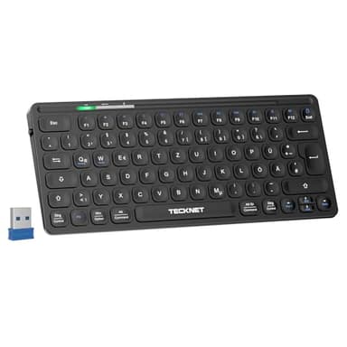 TECKNET Mini Kabellose Tastatur, Deutsches Layout (QWERTZ), USB-Anschluss, PC Tastatur mit Multimedia-Hotkeys für Computer, Laptop, Windows, Mac, Schwarz