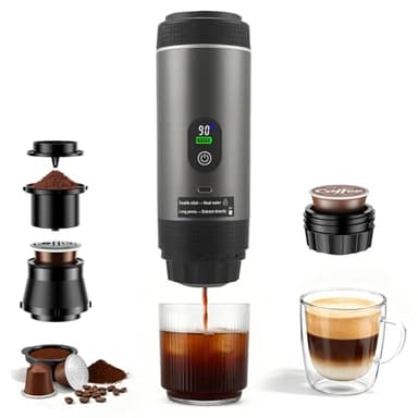 Hoyiyobi Mini Akku Kaffeemaschine, Tragbare Espressomaschine, Expresso Machine Kompatibel mit Gemahlenem Kaffee Und Kapseln, 3-In-1 Camping Kaffeemaschine für Auto, BüRo Und Wohnm