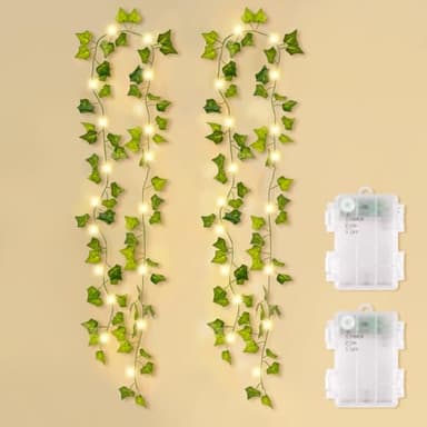 SOAIY 2er-Set Led Efeu Lichterkette 2M warmweiß 20LEDs batteriebetrieben Lichterkette mit Timer Efeu Girlande Lichterkette Innen Deko für Schlafzimmer Gärten Balkon Terrasse Weihnachtsdekoration