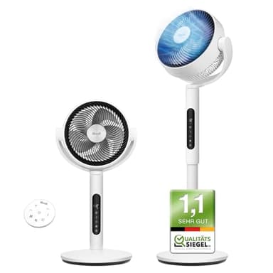 Levoit DC Motor Standventilator, 20dB sehr leiser Ventilator, 30m Wurfweite, 2465m³/h Luftvolumen, Fan mit Fernbedienung & Kühlung, 2 in 1 Höhenverstellbar, 4 Modi/12 Stufen/12 Std Timer