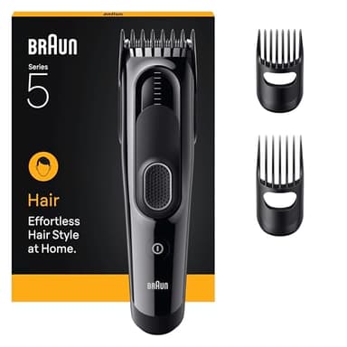 Braun Haarschneider Series 5, Haarschneidemaschine und Rasierapparat für Herren, Haartrimmer mit Ultrascharfe Klingen, 17 Längen, 3 Zubehörteile, 50 Min. Akku, Abwaschbar, HC5530, Schwarz
