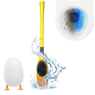 Ruayia Klobürste Silikon Tauchente, WC Bürste Flexibel Toilettenbürste mit schnell trocknendem Wandmontage Ohne Bohren - Gleb