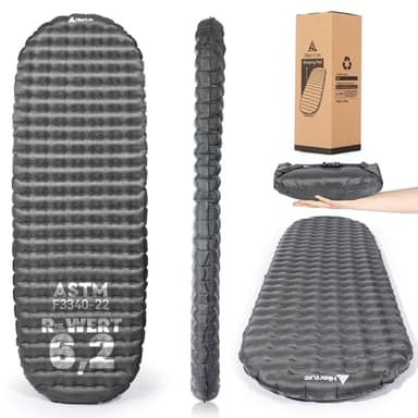 HIKENTURE 6,2 R-Wert Camping Isomatte Ultraleicht, 8 cm Dicke Aufblasbare Isomatte Camping Luftmatratze Kleines Packmaß für 4 Jahreszeiten, Schlafmatte für Camping, Outdoor, Wandern - A1