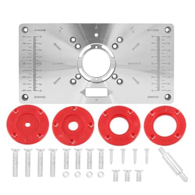Nicear Aluminium-Holzbearbeitungs-DIY-Frästisch-Einlegeplatte und Ring, Elektrowerkzeug-Zubehör mit 4 Ringen für Holzbearbeitungsbänke, Flip-Spanplatte, 235 mm x 120 mm x 8 mm (rot)