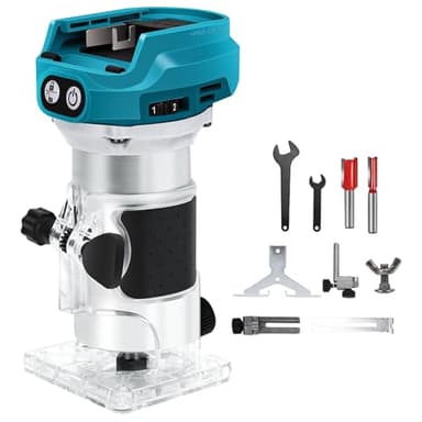 Akku Oberfräse kompatibel mit Makita 18V Akku, 1300W Oberfräse Trimmer Einhandfräse, Bürstenloser Kantenfräser mit 6 Geschwindigkeit, 28.000 U/min Akku-Holzfräser für Holzbearbeitung (no Akku) (Blue)