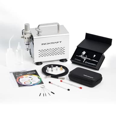 InoKraft Airbrush-Set mit Kompressor 1/6 HP leiser Luftkompressor, Airbrushpistole mit 3 Düsen (0,2, 0,3 & 0,5 mm) Schlauch, Halter & Anleitung, Airbrush-Set für Modellbemalung, Geschenk für Kinder