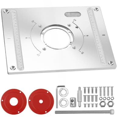 Oberfräse Einlegeplatte, Aluminium Router Tischeinsatzplatte mit Hebefunktion Oberfräse Tisch Einsatz Platte Router Einlegeplatte mit 2 Ringe für Holzbearbeitung 300 X 235 X 9.5mm