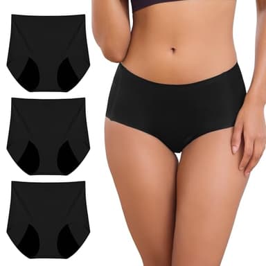INNERSY Menstruationsunterwäsche Nahtlos Schwarz Polyamid High Waist Dünn Period Panties 3 Pack (M, 3 Schwarz)