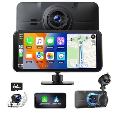 LAMTTO Wireless CarPlay Display mit 4K+1080P Dashcam Vorne Hinten und 6,25 Zoll Bildschirm, Tragbares Autoradio Inklusive A-ppIe Car Play & Android Auto Bluetooth/64G TF/GPS/Sprachassistent/MirrorLink