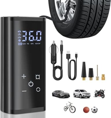 Elektrische Luftpumpe,150 PSI Tragbare Akku Kompressor,6000mAh Fahrradpumpe Luftkompressor für Auto Fahrrad Motorrad Bälle,Touchscreen,über USB-C wiederaufladbar, als Notlampe und Mobile Leistung.