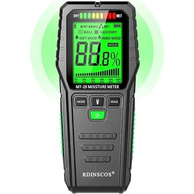 RDINSCOS Feuchtigkeitsmessgerät Stiftlose Wand Feuchtigkeitsmessgerät MT28 Feuchtigkeitsmessgerät Wand Mauerwerk mit LCD-Display Feuchtigkeitsmesser für Wände,Holz,Wohnmobile