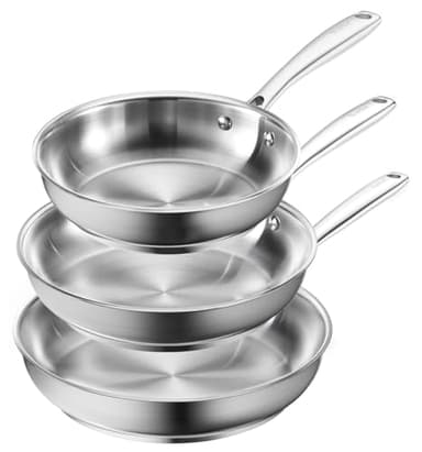Redchef Pfannenset Induktion Set, 3-teilig edelstahlpfanne unbeschichtet Schüttrand Bratpfanne für alle Herdarten Spülmaschinenfest & backofenfest