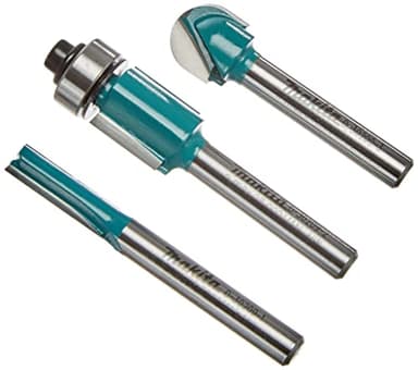 Makita D-30209 Fräser-Set 3-teilig, Hartmetall, 6 mm Schaft für Oberfräser, für Holz, EN847, 1x Nutfräser, 1x Bündigfräser, 1x Hohlkehlfräser