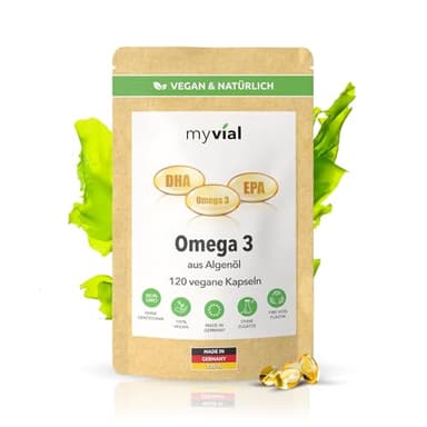 Omega 3 Kapseln vegan 120 Stück – 600 mg EPA & DHA aus Algenöl – hochdosiert – Triglycerid-Form – nachhaltig produziert in Deutschland – ohne Zusatzstoffe – laborgeprüft