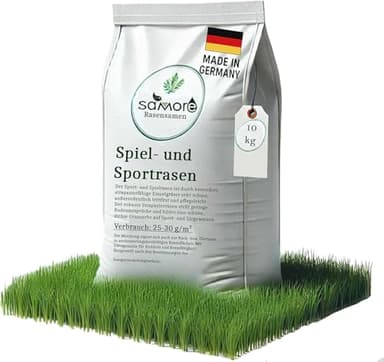 samore 5 kg Rasensamen Sport und Spiel | schnellkeimend |reicht für 200m² Rasen | robust|tiefgrün Neuansaat, Nachsaat, Rasensaat Grassamen | trockenresistent | dürreresistent - Made in Germany