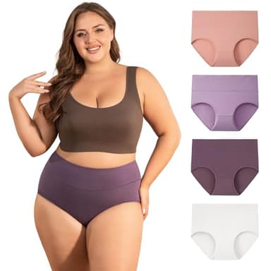 INNERSY Unterhosen Große Größen Damen Taillenslip Baumwolle High Waist Slip (44-62) 4 Pack (56-58, Rosa/Lila/Violett/Weiß)