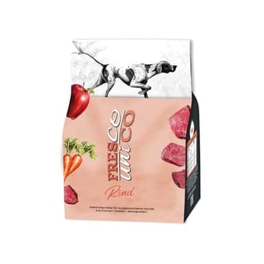 FRESCO Dog Unico Rind 1kg | Hundefutter trocken ohne Weizen | Extra hoher Frisch-Fleischanteil 67% & Gemüse | Adult Trockenfutter für Hunde sensitiv | Mono-Protein & hohe Verträglichkeit