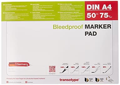 transotype Marker Pad, Layoutpapier für den Einsatz von Pigment-Markern, DIN A4, 70 g/qm, 50 Blatt, extrem weiß, säurefrei, Farbe schlägt nicht durch
