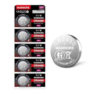 Warriors 5X 2450 CR2450 Knopfzellen-Batterie 3V Lithium-Batterien mit kindersicherer Verpackung im Einzelhandelspack (5X)