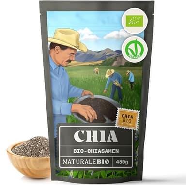 NaturaleBio Chia Samen 450g. Chia Samen Bio Unterstützt Gewichtsreduktion und Verdauung. Reich an Omega-3, Antioxidantien und Essentiellen Mineralien. Für Herz-, Knochen- und Muskelgesundheit.