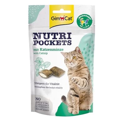 GimCat Nutri Pockets Katzenminze - Knuspriger Katzensnack mit cremiger Füllung und funktionalen Inhaltsstoffen - 1 Beutel (1 x 60 g)