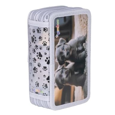 gimboo Schulmäppchen mit Zubehör/Federmäppchen mit großem Fassungsvermögen/Mit 3 Fächer/Federtasche Federmäppchen Stifteetui/Motiv - KLEINE Hunde/Für Kinder Jungen Mädchen