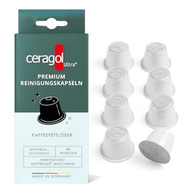 ceragol ultra Premium Reinigungskapseln für Nespresso Kaffeemaschinen, 8 Stück - entfernt Kaffeefett und Bitterstoffe