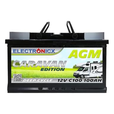 Electronicx AGM Caravan Versorgungsbatterie 12V 100Ah / 100 Ah Deep Cycle Batterie wartungsfrei versiegelt Pluspol rechts – Wohnmobil Wohnwagen Solar Batterie 278×175×190mm zyklenfest Freizeitakku