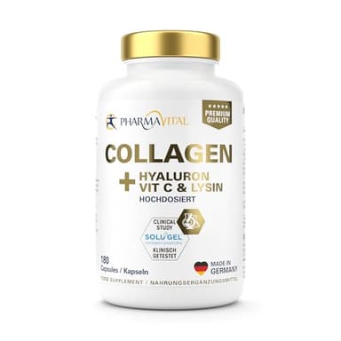 PharmaVital Collagen Hyaluron Kapseln - 90 Tage Vorrat - SOLUGEL® Kollagen Peptide Typ 1 & 3 - Optimiert mit Chondroitin, Vitamin C & Lysin - Produziert & laborgeprüft in Deutschland