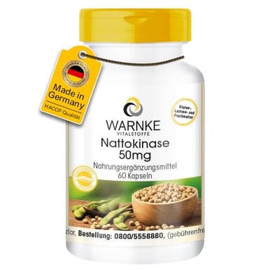 Nattokinase Kapseln 50mg - 60 Kapseln - 2000 FU pro Tagesverzehr | Warnke Vitalstoffe - Deutsche Apothekenqualität
