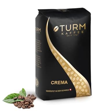 Turm Kaffee - Crema 1000g | aromatischer Kaffee für Café Crema aus dem Vollautomaten | ganze geröstete Kaffeebohnen | mit 90% Arabica Bohnen