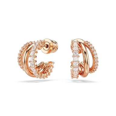 Swarovski Hyperbola Kreolen, Weiße, Rosé Vergoldete Mini-Ohrringe mit Strahlenden Swarovski Kristallen in Verschiedenen Schliffen