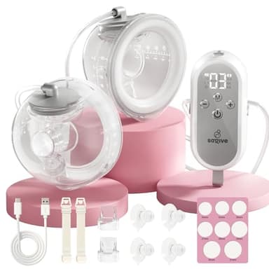 Saglve Milchpumpe Elektrisch Freihändig 80g - Tragbar Freihändig Doppelmilchpumpe 4 Modi 12 Stufen mit 21/24mm Komfortabler Flansch, 300mmHg Starke Saugleistung Handsfree Milchpumpe mit Smart-Display
