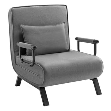 WOLTU Schlafsessel 3 in 1 mit bettfunktion, Gästebettfür, Schlafsofa mit Bettfunktion, Verstellbarer Rückenlehne, Wohnzimmer, Schlafzimmer, Balkon, Metallrahmen Leinen, 80 x 82 x 74 cm, Dunkelgrau