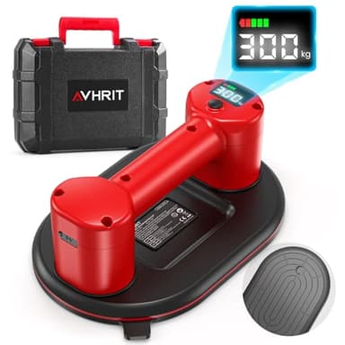 Avhrit Akku Saugheber für Fliesen, Glas, Dual-Motor 300kg Tragkraft Elektrischer Saugheber, LCD-Display Fliesenheber,Ø24 cm Vakuumheber mit 3600mAh Akku für Fenster, Spiegel& Plattenheber