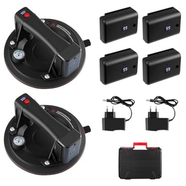 Yabingbos 2er Set Akku Saugheber Vakuumheber Glassauger mit Manometer, 4 x Akku, Digitaler 300KG, 8" Supersaugkraft Elektrischer Saugheber Fliesenheber für Transport Marmor Glas, Saugglocke Aquarium