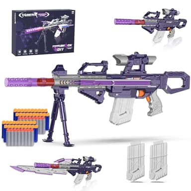 Kamaso Elektrische Spielzeug Pistole für Nerf Gun Sniper, 【2 Magazin】, 100+ Stil Toy Gun, 50 Darts mit Scope Darts, Spielzeug-Scharfschützengewehr Geschenk für Junge ab 6-12 Jahren