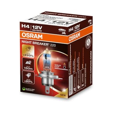 Osram NIGHT BREAKER 220, H4, 220% mehr Helligkeit, Halogen-Scheinwerferlampe, 64193NB220, Faltschachtel (1 Lampe)