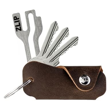 EL BICHO® Vigo I Leder Key-Organizer mit ZLIP® and Slide Einkaufswagenlöser aus Edelstahl, Schlüssel-Organizer für Schlüsselbund, Schlüsseltasche Organisator Etui für 1-6 Schlüssel (Coffee)