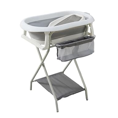babywann mit Rahmen 80 cm - faltbare Babywanne mit Ständer - sicher für Neugeborene (Grau mit Badewannenablage)
