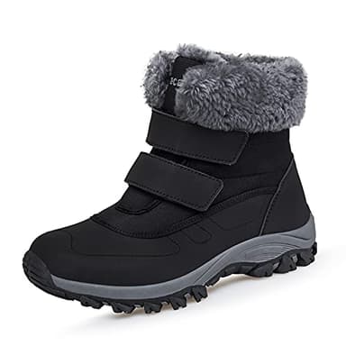 DRECAGE Winterstiefel Wasserdicht Damen Gefüttert Stiefel mit Klettverschluss Boots Schneestiefel Warm rutschfest Schwarz 40 EU
