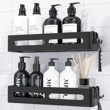 Kitsure Duschablage ohne Bohren - 2er-Pack, Duschregal ohne Bohren mit großer Kapazität, rostfreies wandmontiertes Badezimmer organizer, Selbstklebende Duschablage, 33.5 x 12.0 x 5.5 cm, Schwarz