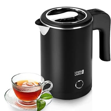 LEBENLANG Reise Wasserkocher Edelstahl Klein 0 5 Liter & BPA-Frei - Reisewasserkocher 600W Energiesparend Energieeffizienz - Mini Camping Kettle Schwarz 0.5 0,5 l, LBL2319