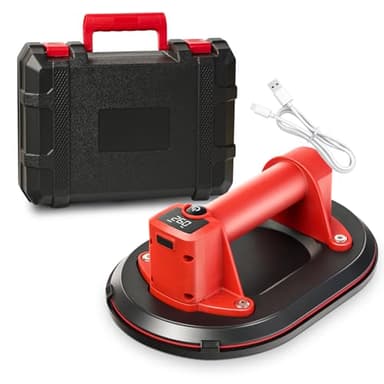 Akku Saugheber,Akku Vakuum Saugheber 260 KG Saugkraft für Fliesen, Glas, Marmor,4000 mAh Akku, Akku Vakuum Saugheber Fliesenheber Glassauger LCD-Display