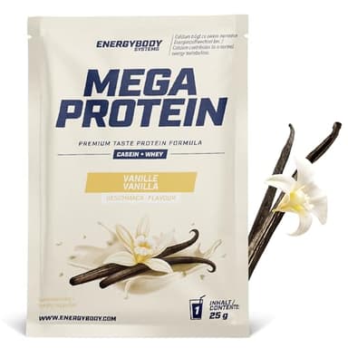 Energybody Mega Protein Pulver Probierpaket „Vanille“ - 1x25g - Mehrkomponenten Protein mit Casein Whey Mix als Eiweiss Protein Pulver/Proteinpulver Probierpackung