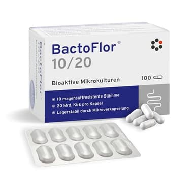 BactoFlor 10/20 - Probiotika für Darmkur hochdosiert 100 Kapseln - Darmbakterien zur Darmsanierung & Darmflora Aufbau - 20 Bakterienstämme für den Darm - 2000 Mrd KBE/Pack. - laktosefrei, glutenfrei